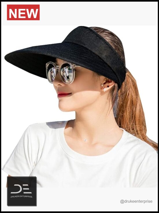 Women\'s Large Brim Sun Visor Hat UV Protection Beach Cap Cotton main image 5